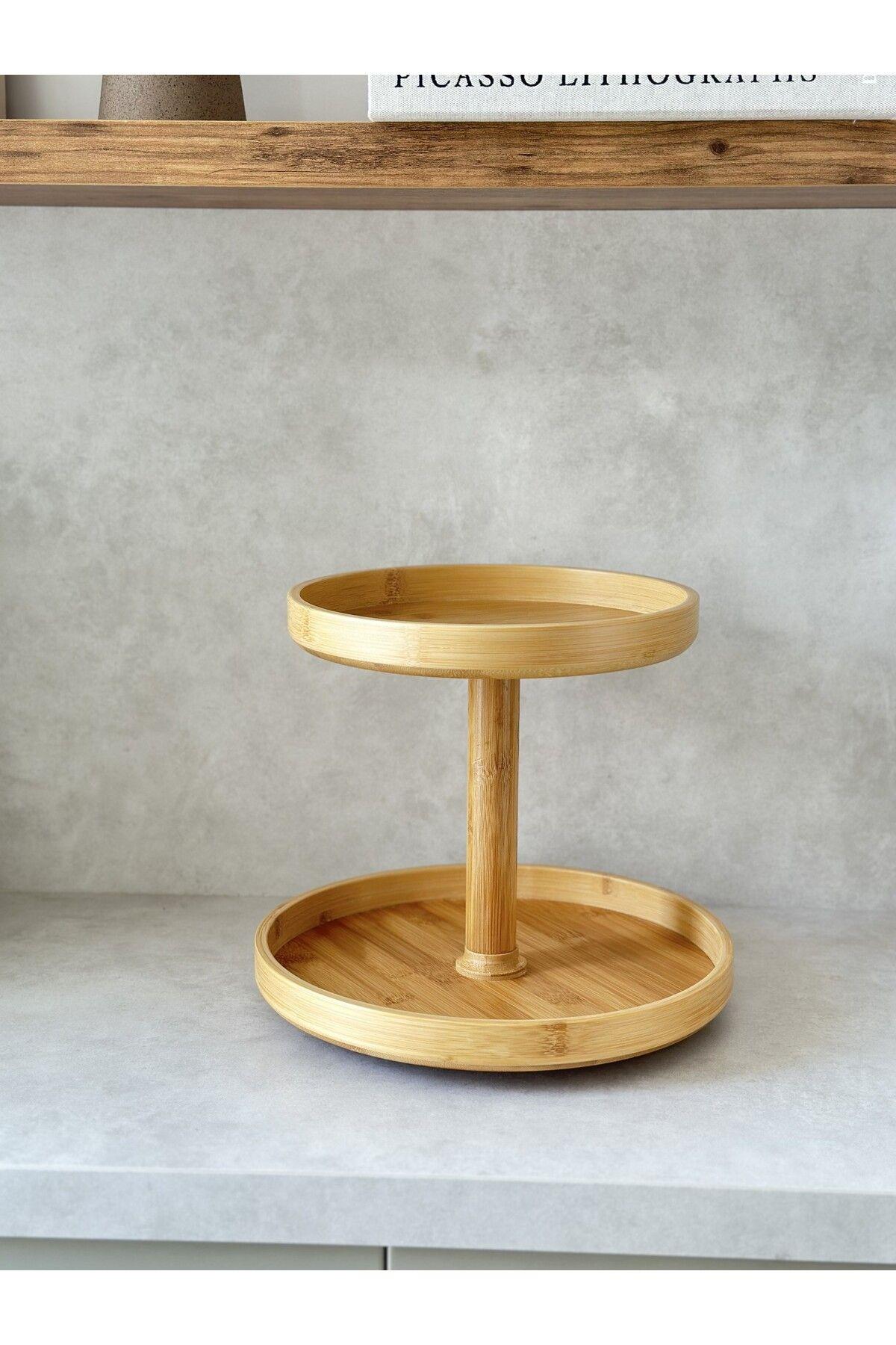 Bambu İki Katlı Döner Stand ( 30x25cm)