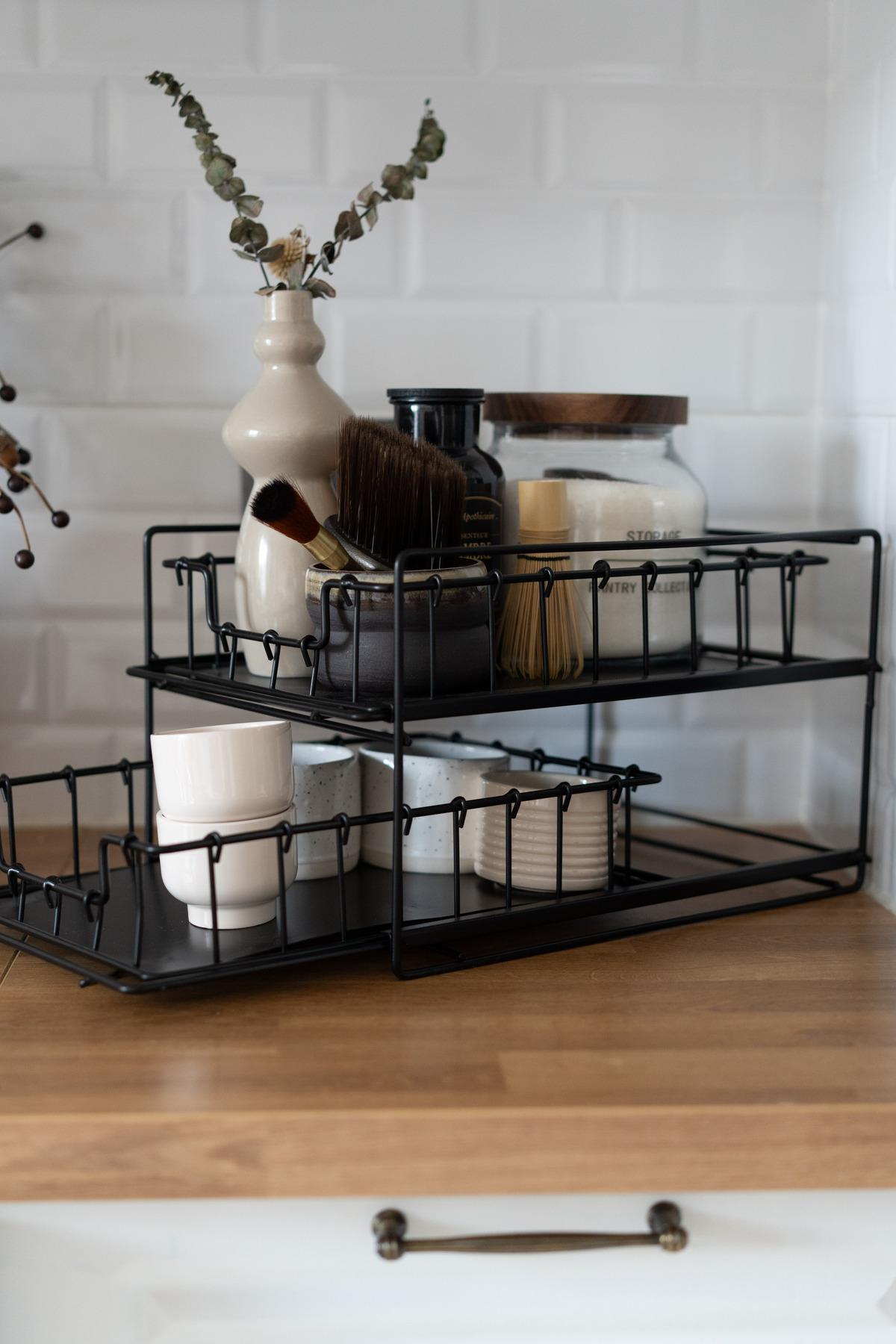 İki Katlı Metal Çekmeceli Organizer (Siyah Renk)