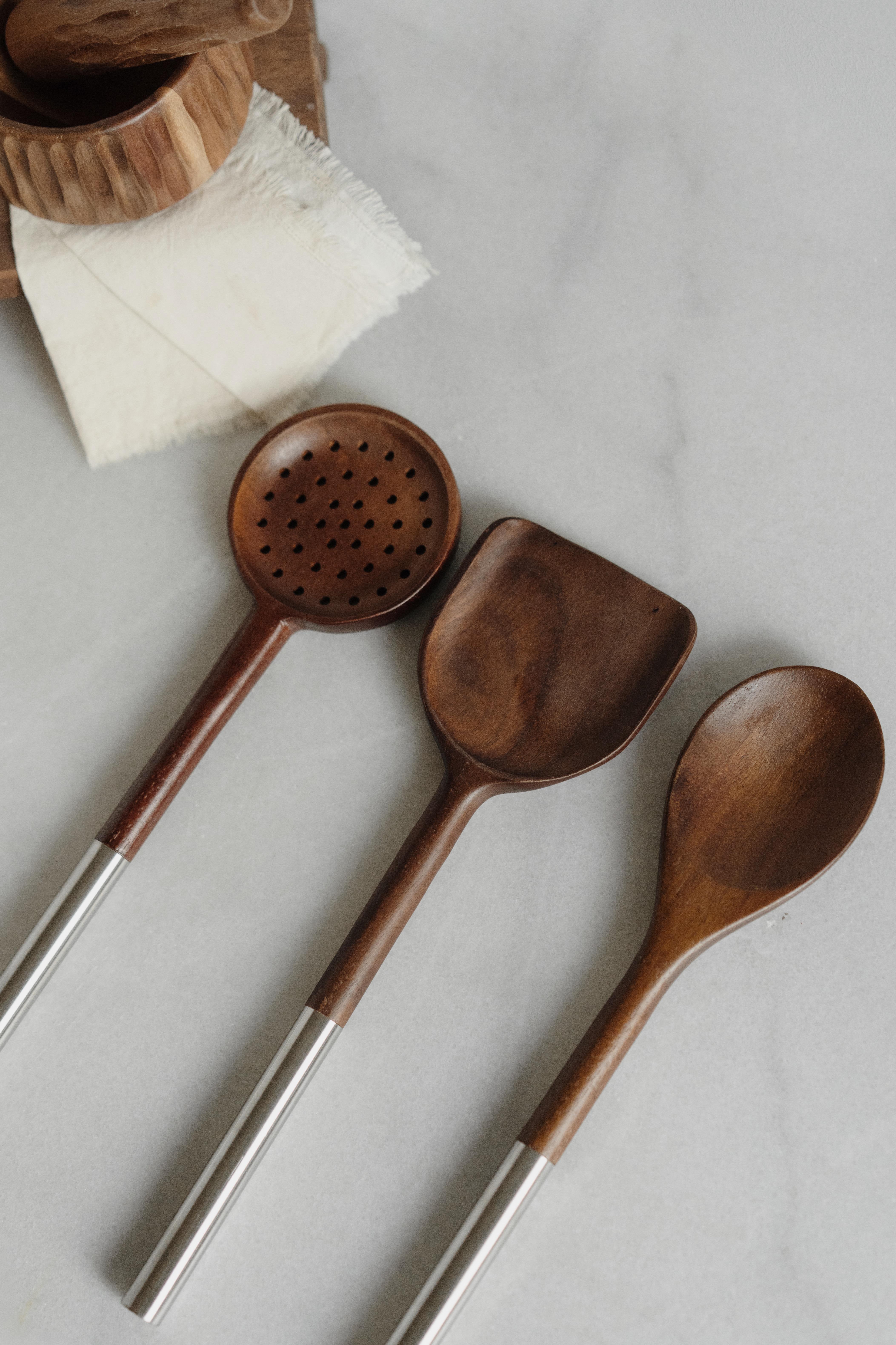 Lenora 3'lü Akasya Metal Saplı Kaşık Seti