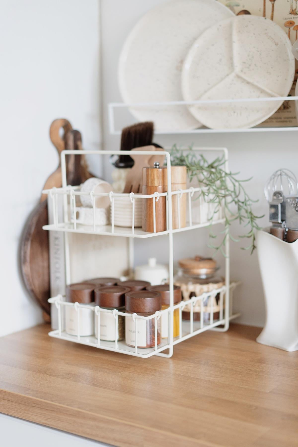 Rustic Çift Katlı Krem Metal Stand