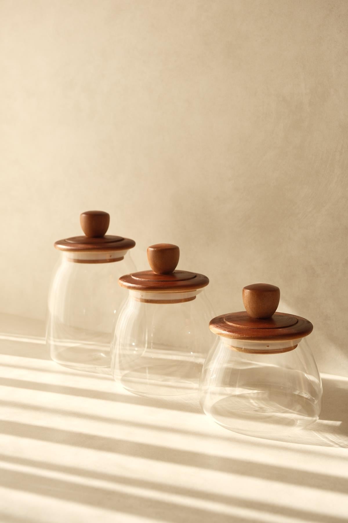 Trio 3lü Akasya Vakum Kapaklı Kavanoz Seti (500ml+750ml+950ml)