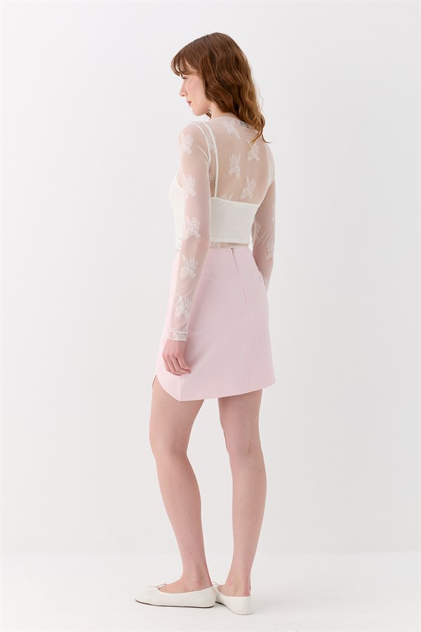 Asimetrik Mini Etek Pembe