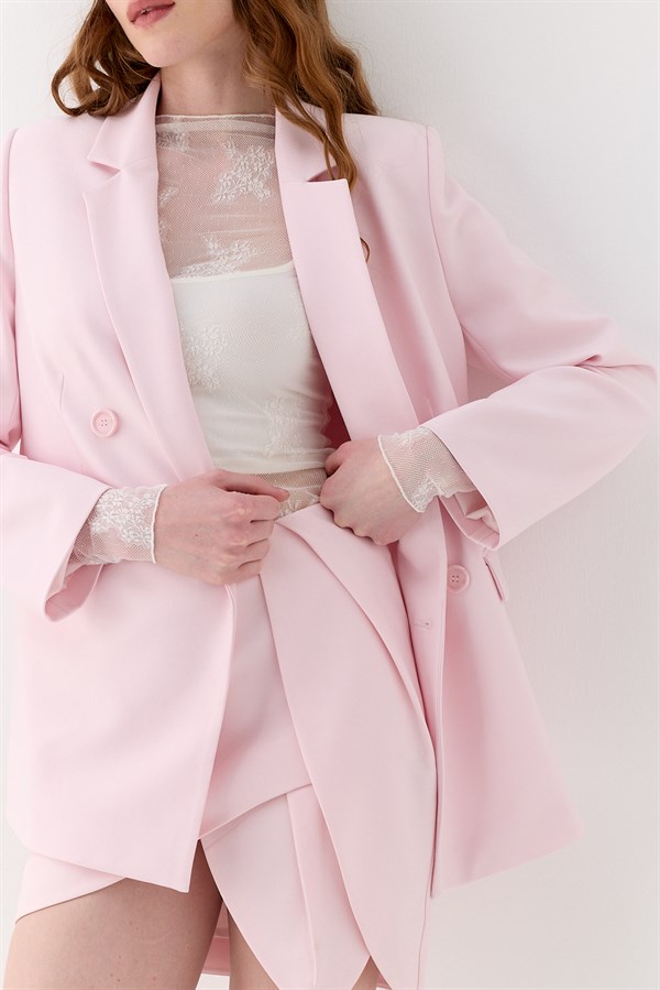 Asimetrik Mini Etek Pembe