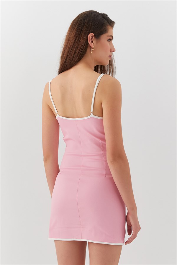 Askılı Slim Fit Mini Elbise Pembe
