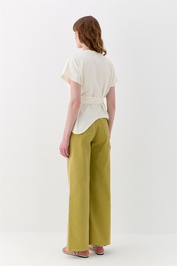 Bağlamalı Oversize İnterlok Bluz Ekru