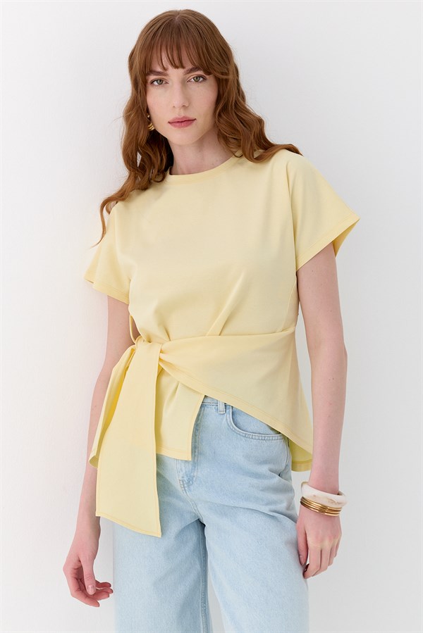 Bağlamalı Oversize İnterlok Bluz Sarı