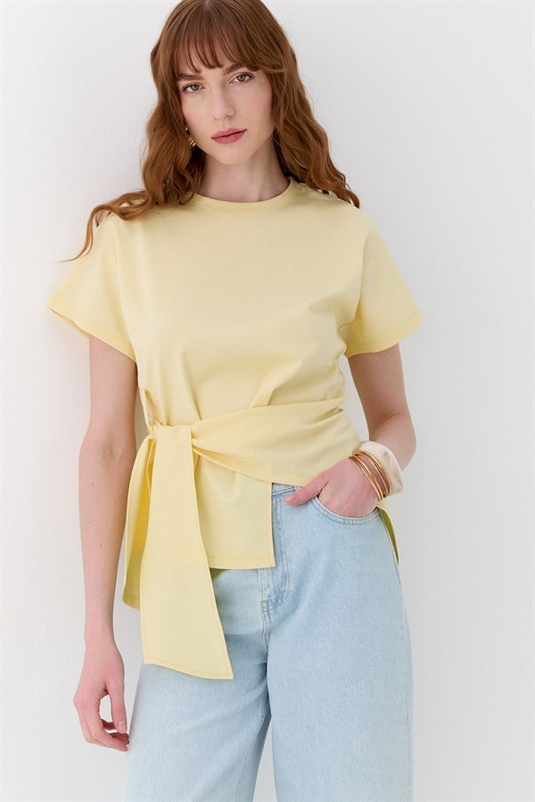 Bağlamalı Oversize İnterlok Bluz Sarı