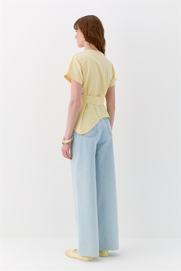 Bağlamalı Oversize İnterlok Bluz Sarı