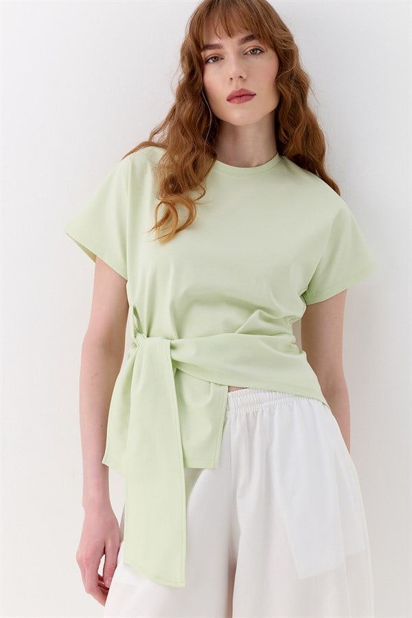 Bağlamalı Oversize İnterlok Bluz Yeşil