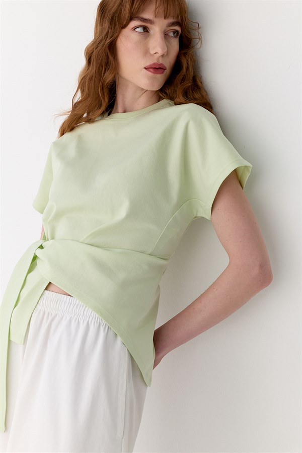 Bağlamalı Oversize İnterlok Bluz Yeşil