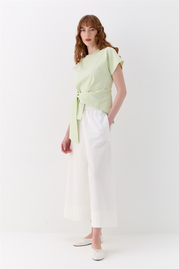 Bağlamalı Oversize İnterlok Bluz Yeşil