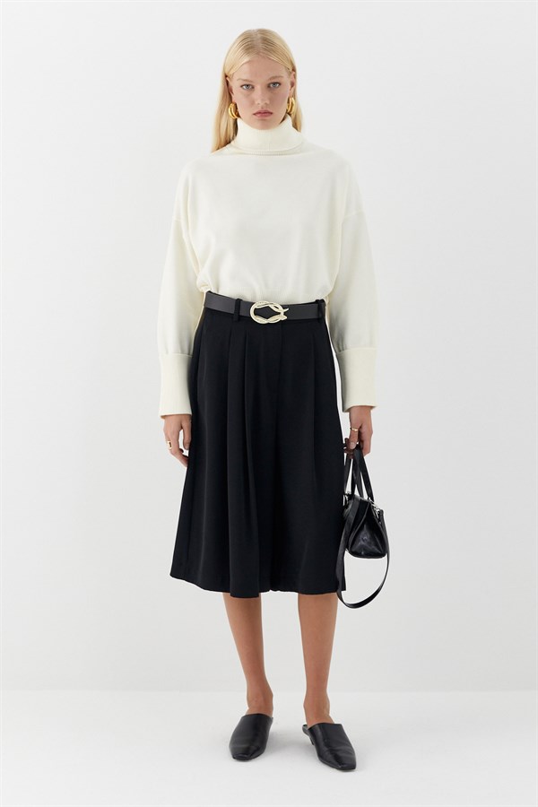 Balıkçı Yaka Oversize Triko Kazak Ekru