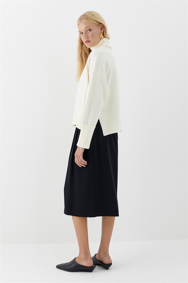 Balıkçı Yaka Oversize Triko Kazak Ekru