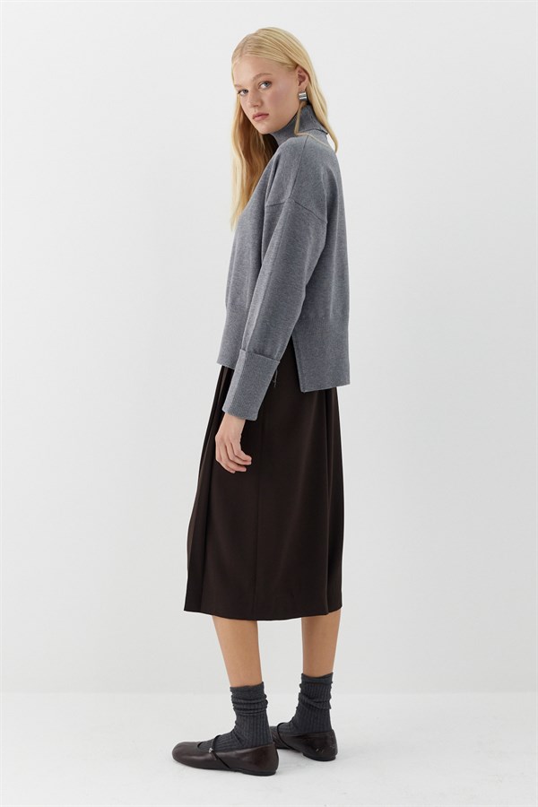 Balıkçı Yaka Oversize Triko Kazak Gri