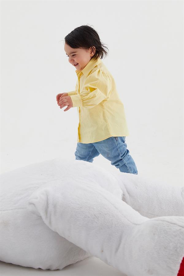 Balon Kol Çocuk Poplin Gömlek Limon Sarısı