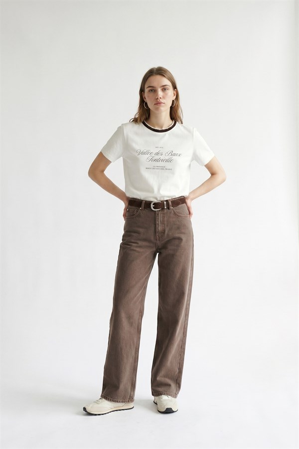 Baskı Detaylı T-shirt Kahverengi