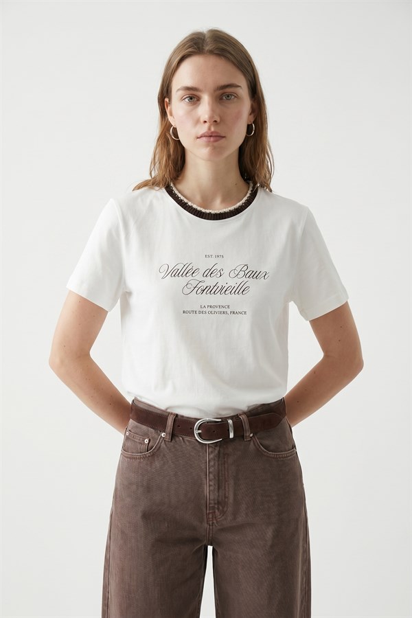 Baskı Detaylı T-shirt Kahverengi