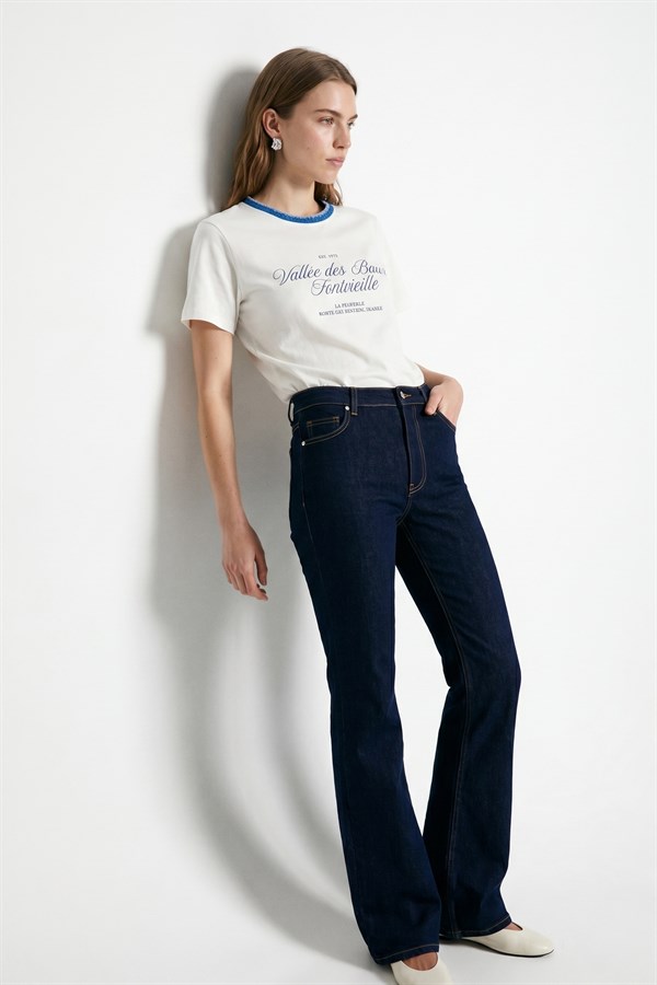 Baskı Detaylı T-shirt Mavi