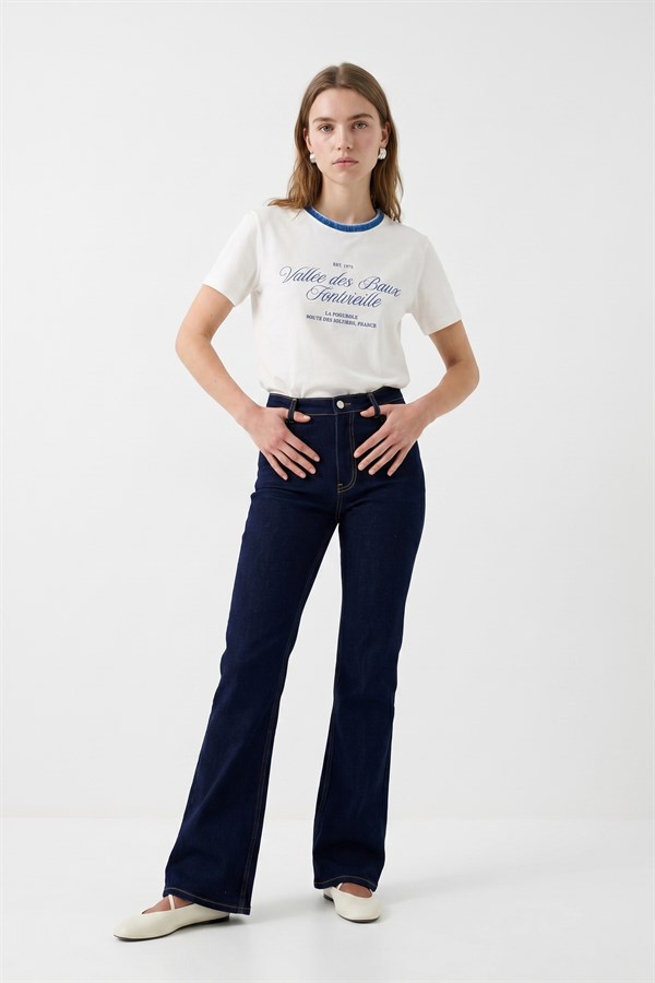Baskı Detaylı T-shirt Mavi