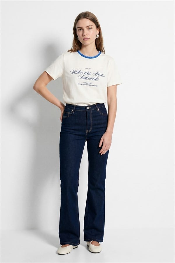 Baskı Detaylı T-shirt Mavi