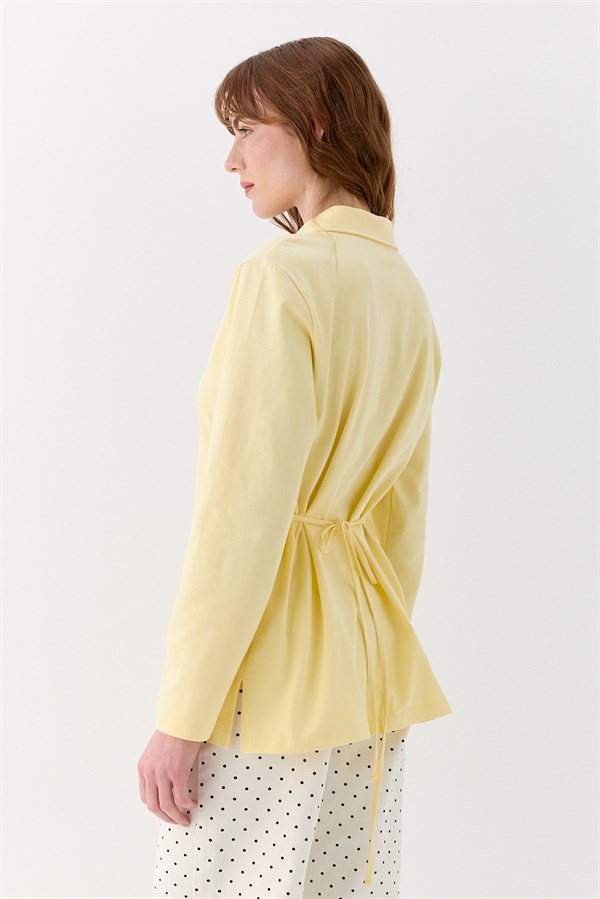 Belden Bağlama Detaylı Polo Yaka Sweatshirt Sarı