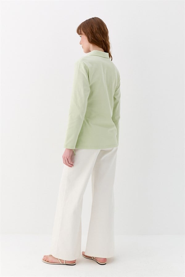 Belden Bağlama Detaylı Polo Yaka Sweatshirt Yeşil