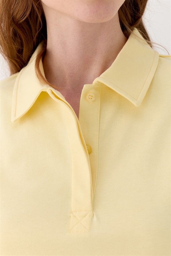 Belden Bağlama Detaylı Polo Yaka Sweatshirt Sarı