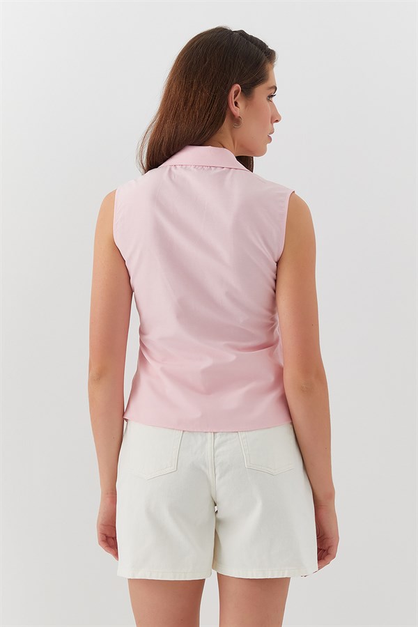 Belden Bağlamalı Kolsuz Gömlek Pembe