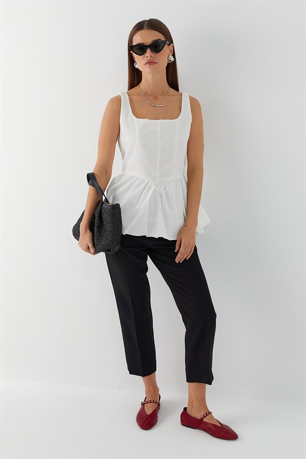 Belden Büzgülü Bluz Beyaz