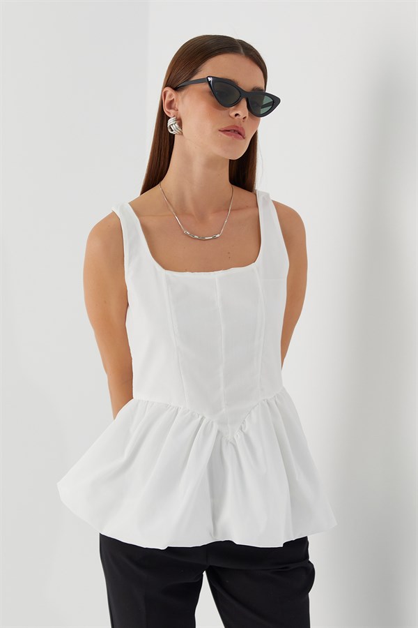 Belden Büzgülü Bluz Beyaz