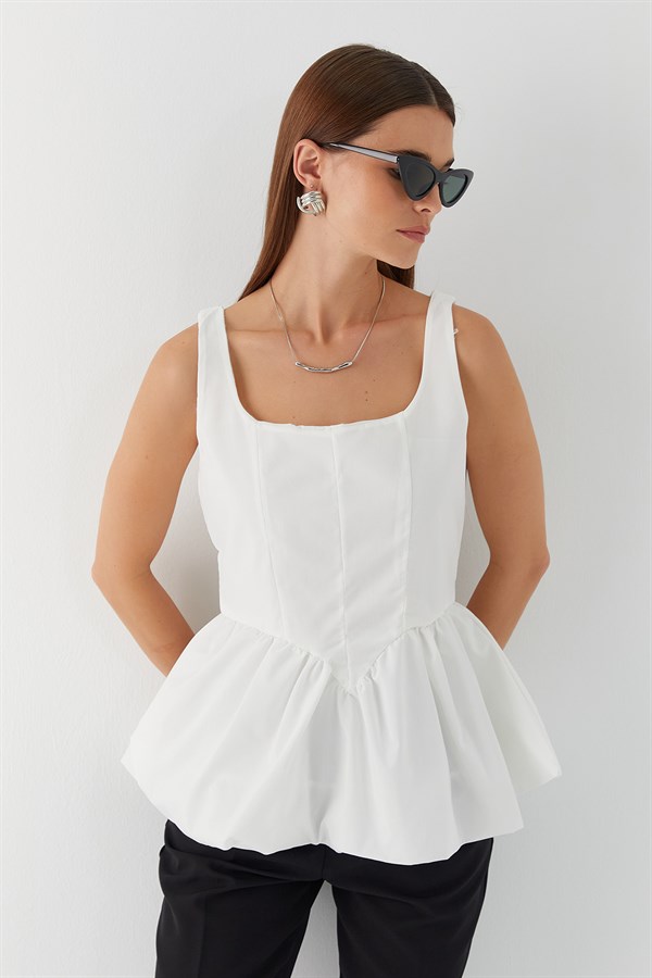 Belden Büzgülü Bluz Beyaz