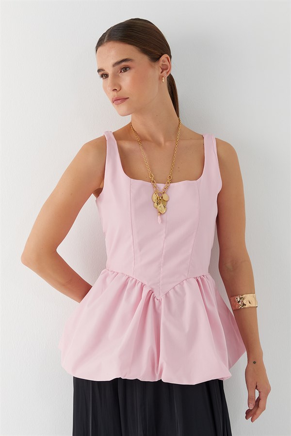 Belden Büzgülü Bluz Pembe