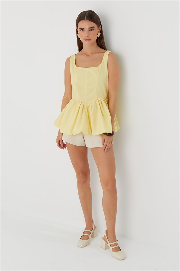 Belden Büzgülü Bluz Sarı