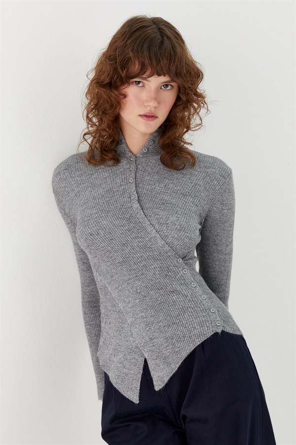 Belden Düğmeli Kazak Gri