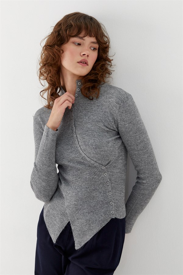 Belden Düğmeli Kazak Gri