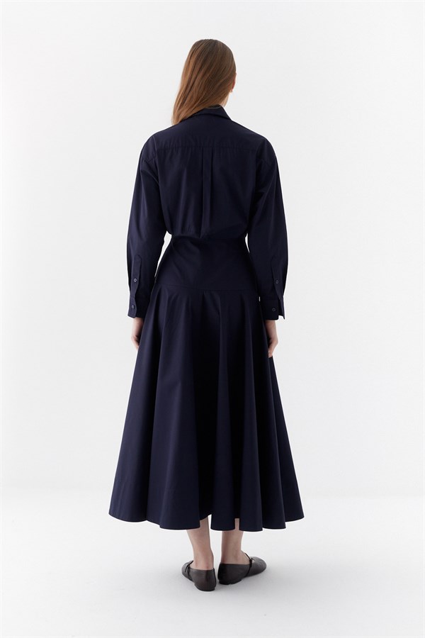Belden Oturtmalı Gömlek Elbise Lacivert