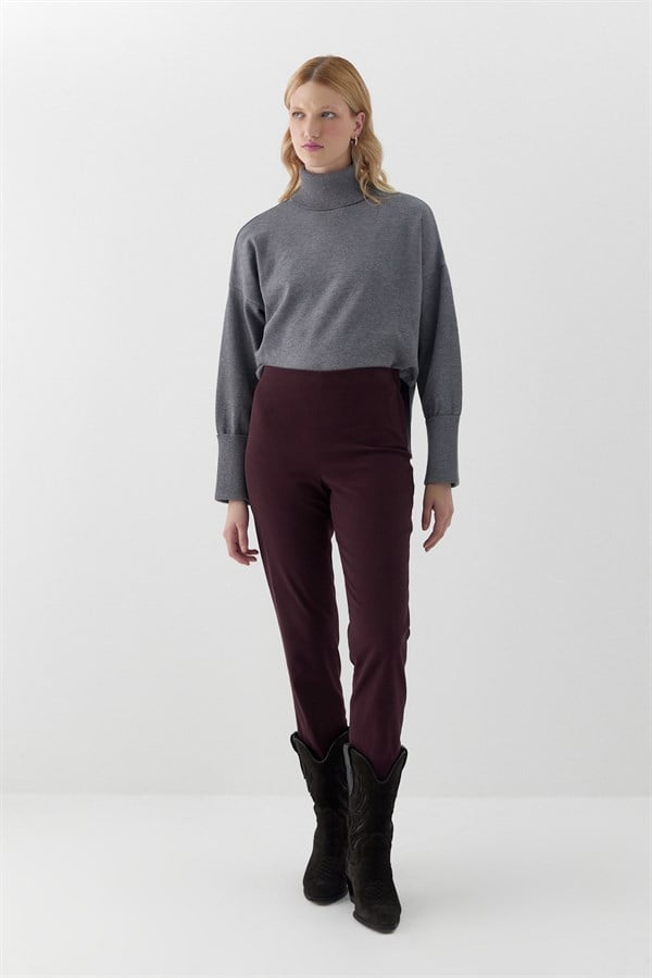 Beli Lastikli Gabardin Pantolon Bordo