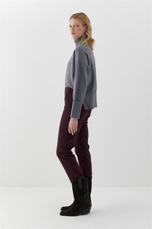 Beli Lastikli Gabardin Pantolon Bordo