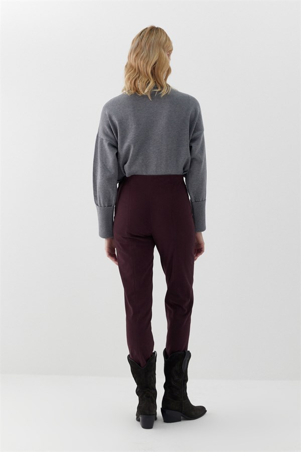 Beli Lastikli Gabardin Pantolon Bordo