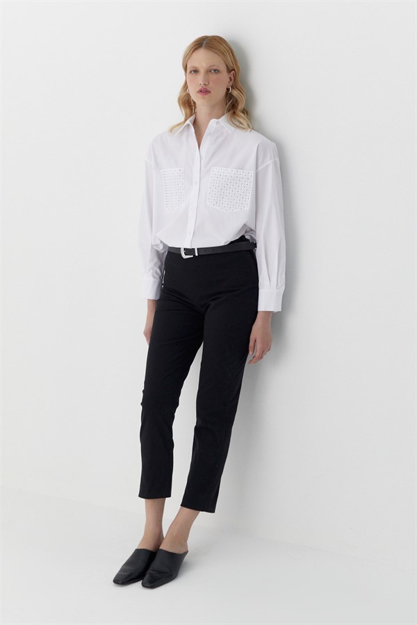 Beli Lastikli Gabardin Pantolon Siyah