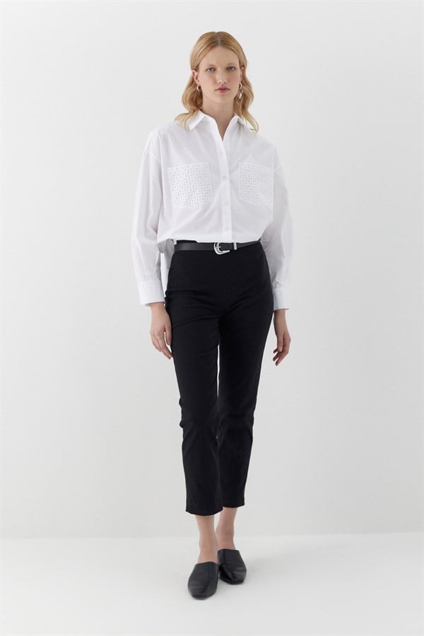 Beli Lastikli Gabardin Pantolon Siyah