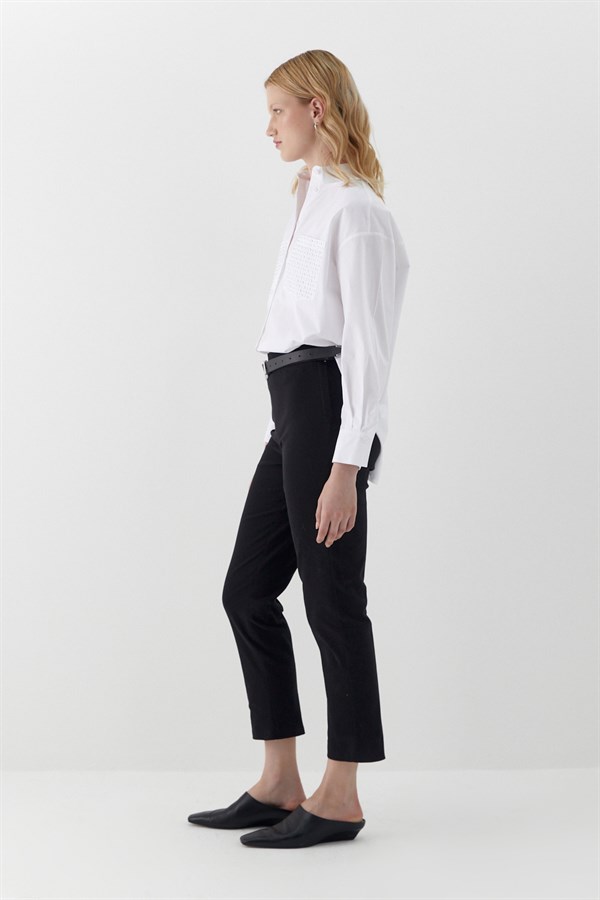 Beli Lastikli Gabardin Pantolon Siyah