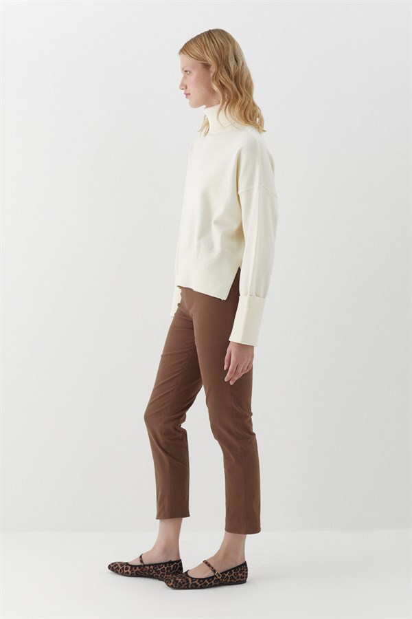 Beli Lastikli Gabardin Pantolon Taba