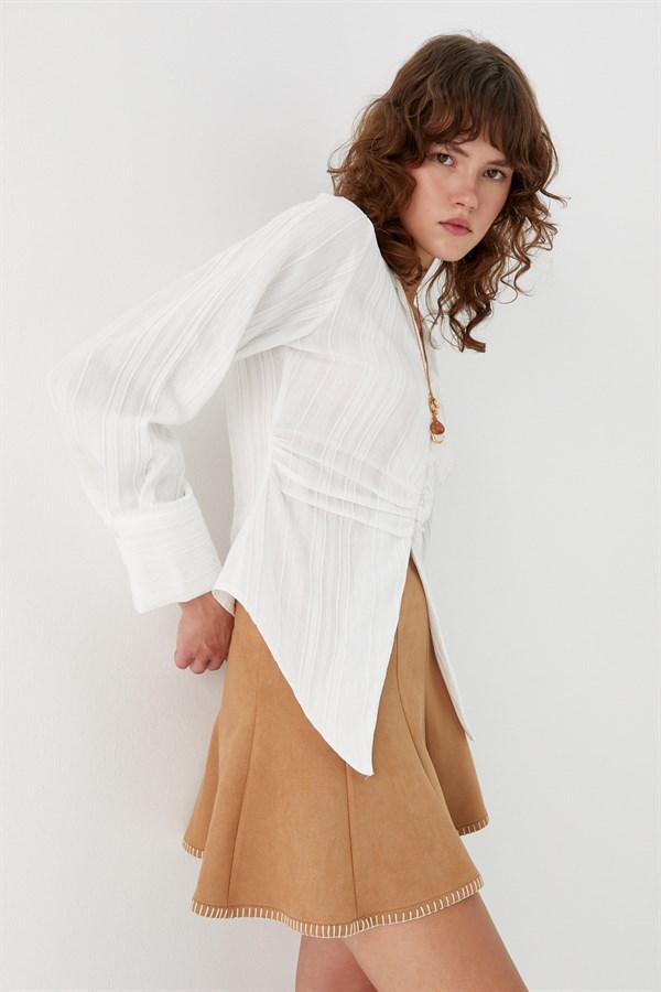 Beli Pileli Gömlek Ekru