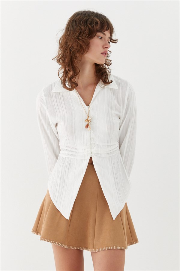 Beli Pileli Gömlek Ekru