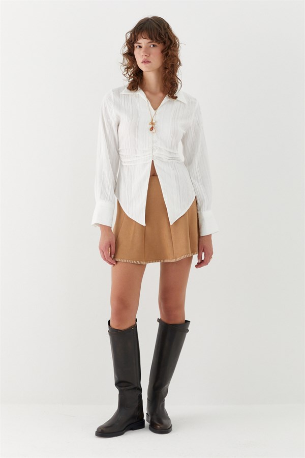 Beli Pileli Gömlek Ekru