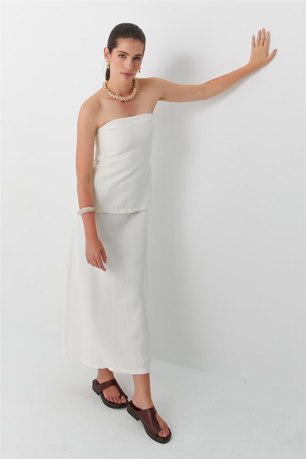 Bluz Kesimli Elbise Ekru