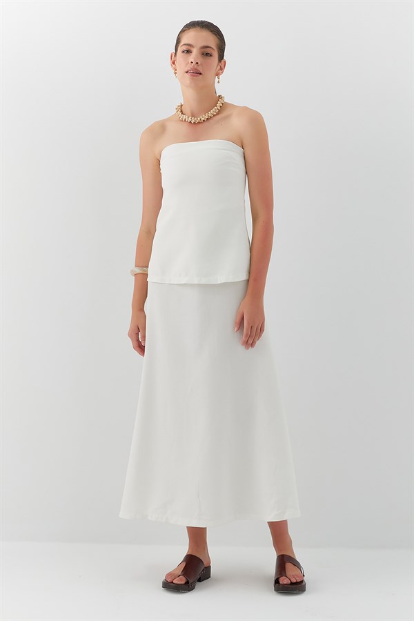 Bluz Kesimli Elbise Ekru