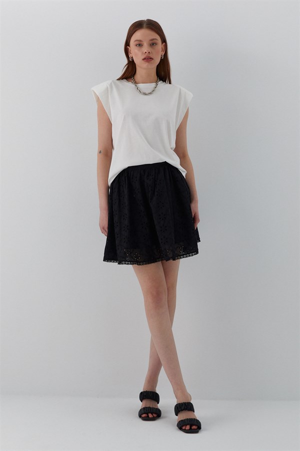 Brode Detaylı Şortlu Mini Etek Siyah