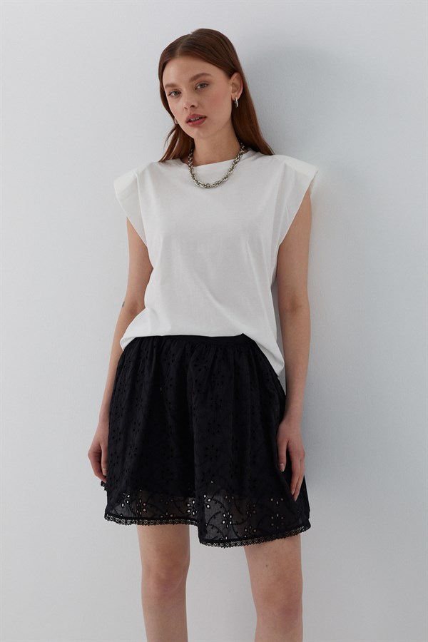 Brode Detaylı Şortlu Mini Etek Siyah